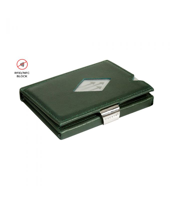 Exentri - Exentri slim wallet leer Emerald groen met RFID bescherming
