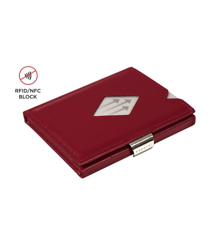 Exentri - Exentri slim wallet leer glad rood met RFID bescherming