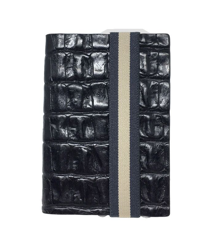 Q7-WALLET - RFID slim wallet leer-elastiek croco zwart blauw