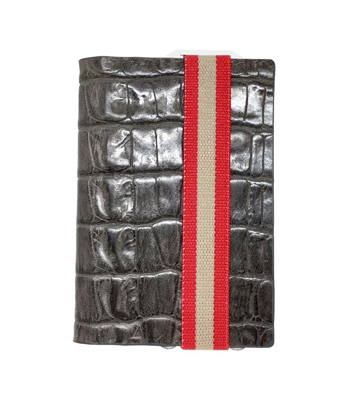 Q7-WALLET - RFID slim wallet leer-elastiek croco grijs rood