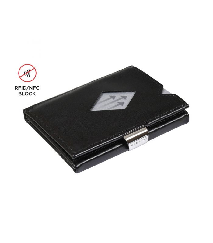 Exentri Exentri multi wallet leer glad zwart met RFID bescherming en muntvak